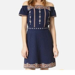 Tory Burch Navy and Orange Embroidered Nell Dress western & stylish NWT Large
